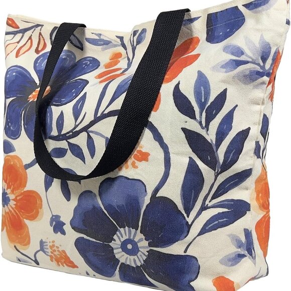 Brand New Large Floral Tote Bag 12Oz Heavy Duty Canvas Gift for Daily Use (78 ch - Picture 2 of 8